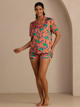 [Clay Elephant] SilkSilky Short Sleeve Lapel Collar Women's Pajamas 006