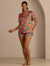 [Clay Elephant] SilkSilky  Short Sleeve Lapel Collar Women's Pajamas 006