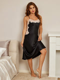 SilkSilky US Pure Silk Deep V Neck Nightgown Black 001