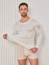 [White] SilkSilky  Long Sleeve Round Neck Men's T-Shirt 003