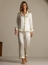 [White] SilkSilky  Long Sleeve Notch Collar Women's Pajamas 008