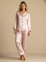 [Pink] SilkSilky  Long Sleeve Lapel Collar Women's Pajamas 003