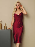 SilkSilky US Silk Sleeveless Cowl Neck Dress Wine 002