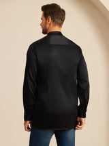 [Black] SilkSilky Long Sleeve Stand Collar Men''s Shirt 002