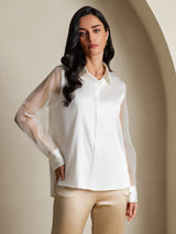 [White] SilkSilky  Long Sleeve Lapel Collar Women's Shirt 004