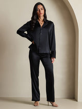 [Black] SilkSilky  19Momme Long Sleeve Notch Collar Women's Shirt 007