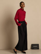 [Wine] SilkSilky 19Momme Silk Long Sleeve Turtle Neck Women's T-Shirt 006