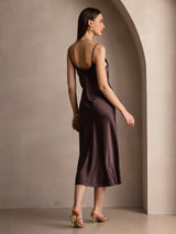 [Coffee] SilkSilky  Spaghetti Strap V Neck Dress 002