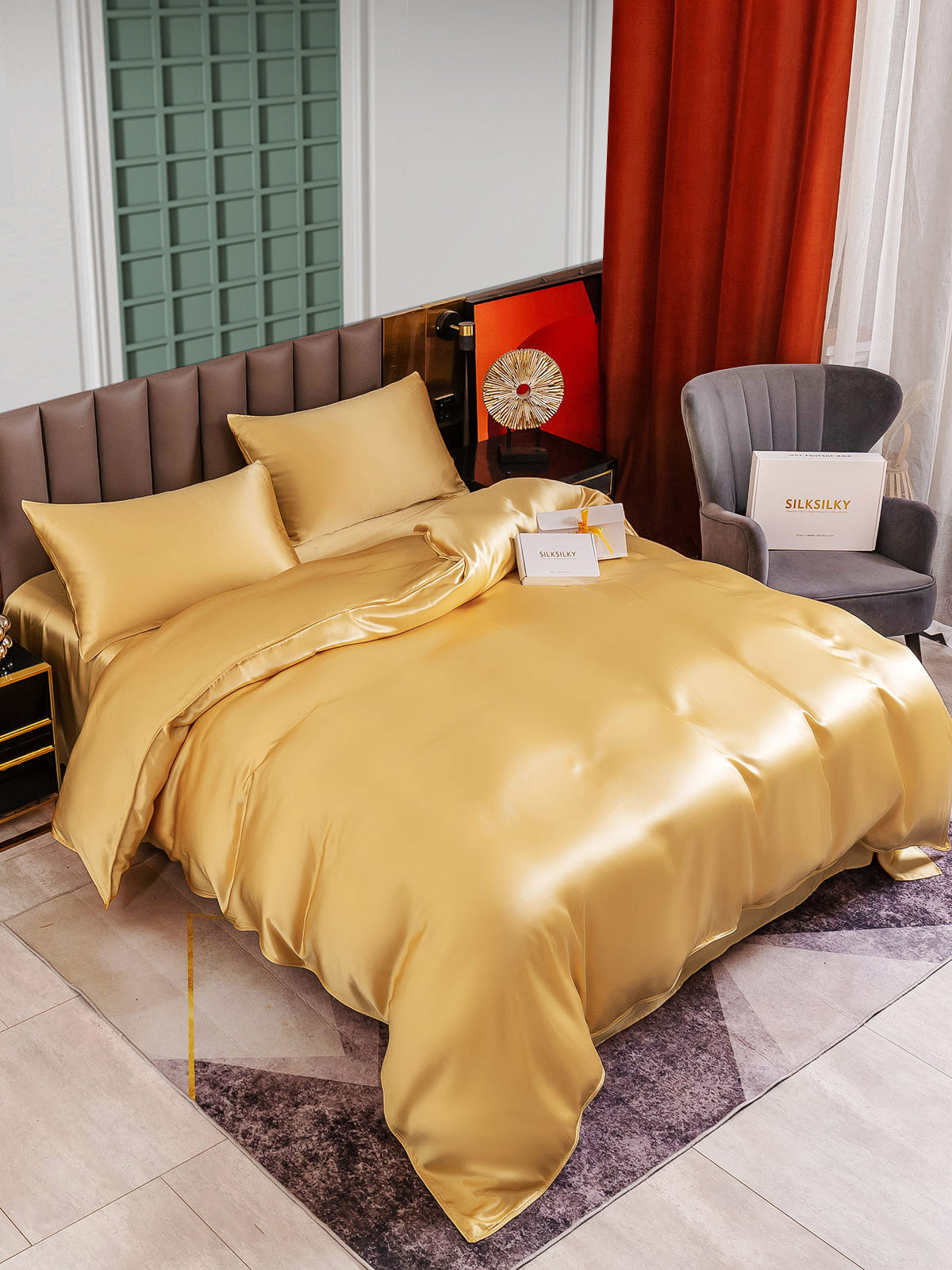 SilkSilky US 25Momme Pure Silk Bedding Set Champagne 004