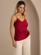 [Wine] SilkSilky Spaghetti Strap V Neck Camisole Top 001