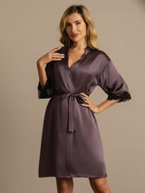[Purple Gray] SilkSilky  Half Sleeve Women's Robe 005
