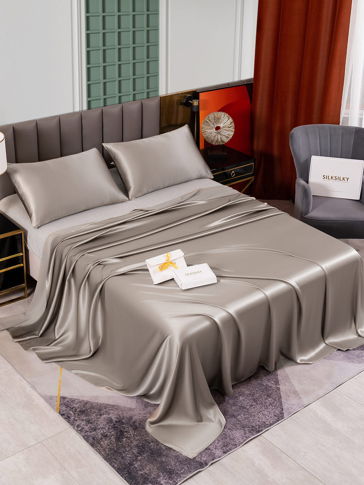 [Gray] SilkSilky  25Momme Pure Silk Bedding Set 002
