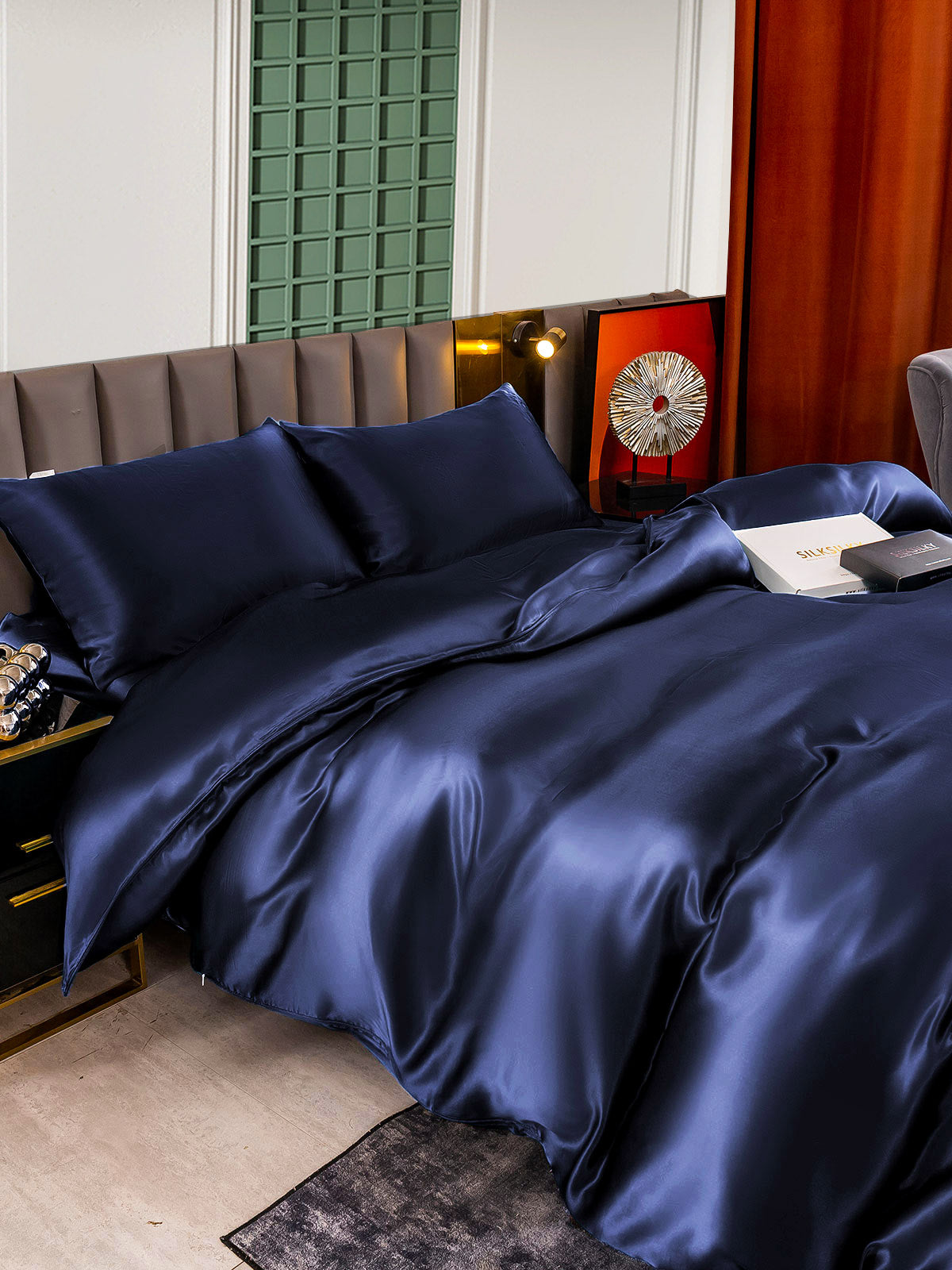 SilkSilky US 25Momme Pure Silk Bedding Set DarkBlue 005