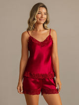 [Wine] SilkSilky Spaghetti Strap V Neck Camisole Set 004