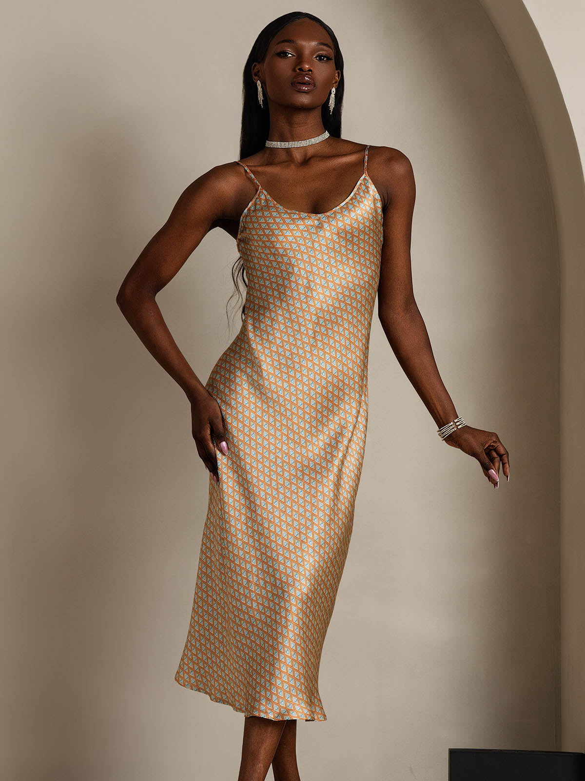 [Floral] SilkSilky  Pure Silk Round Neck Dress 006