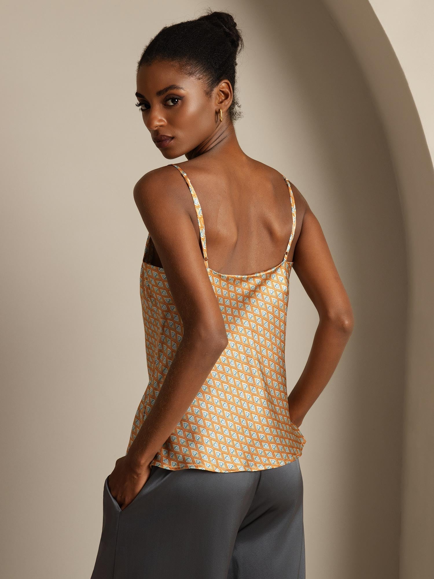 [Floral] SilkSilky  Pure Silk V Neck Camisole Top 002,