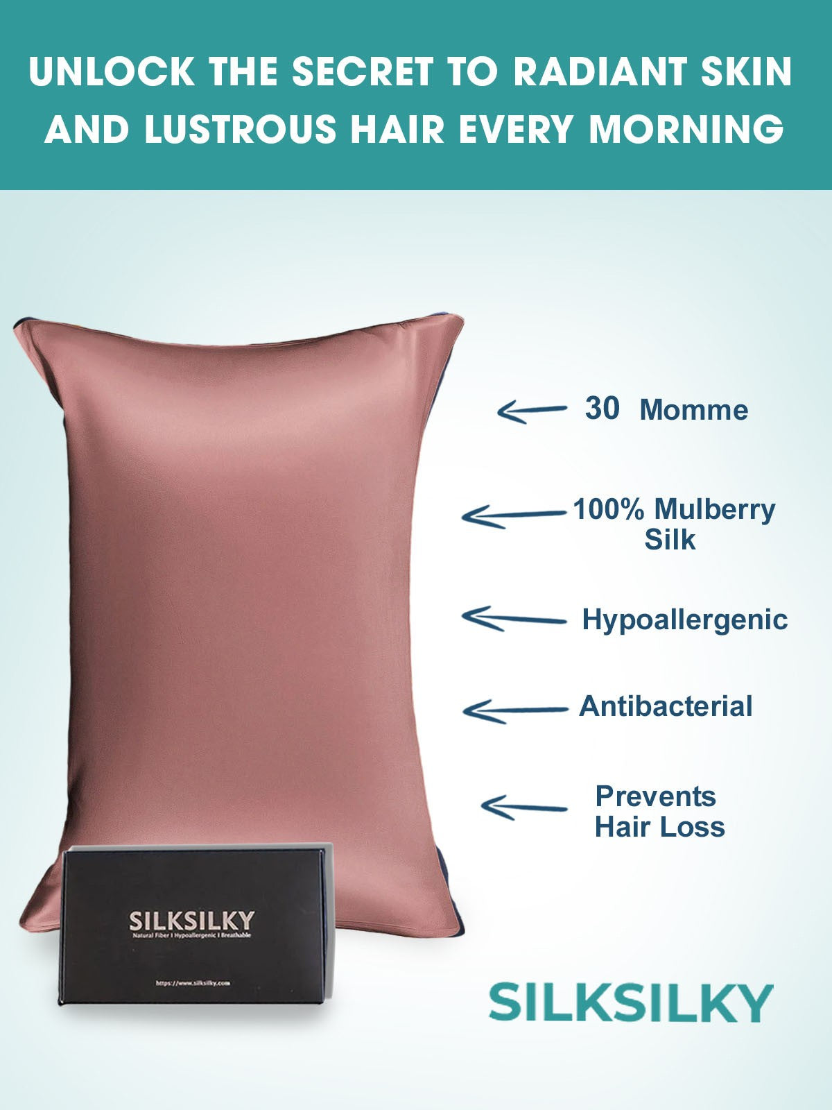 SilkSilky US 30Momme Pure Silk Pillowcase PaleMauve 002