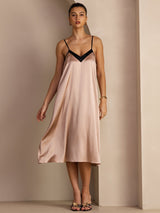 [Tuscany] SilkSilky Spaghetti Strap V Neck Dress 006
