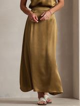 [Brown] SilkSilky  19Momme Stretch Silk Charmeuse Skirt 003