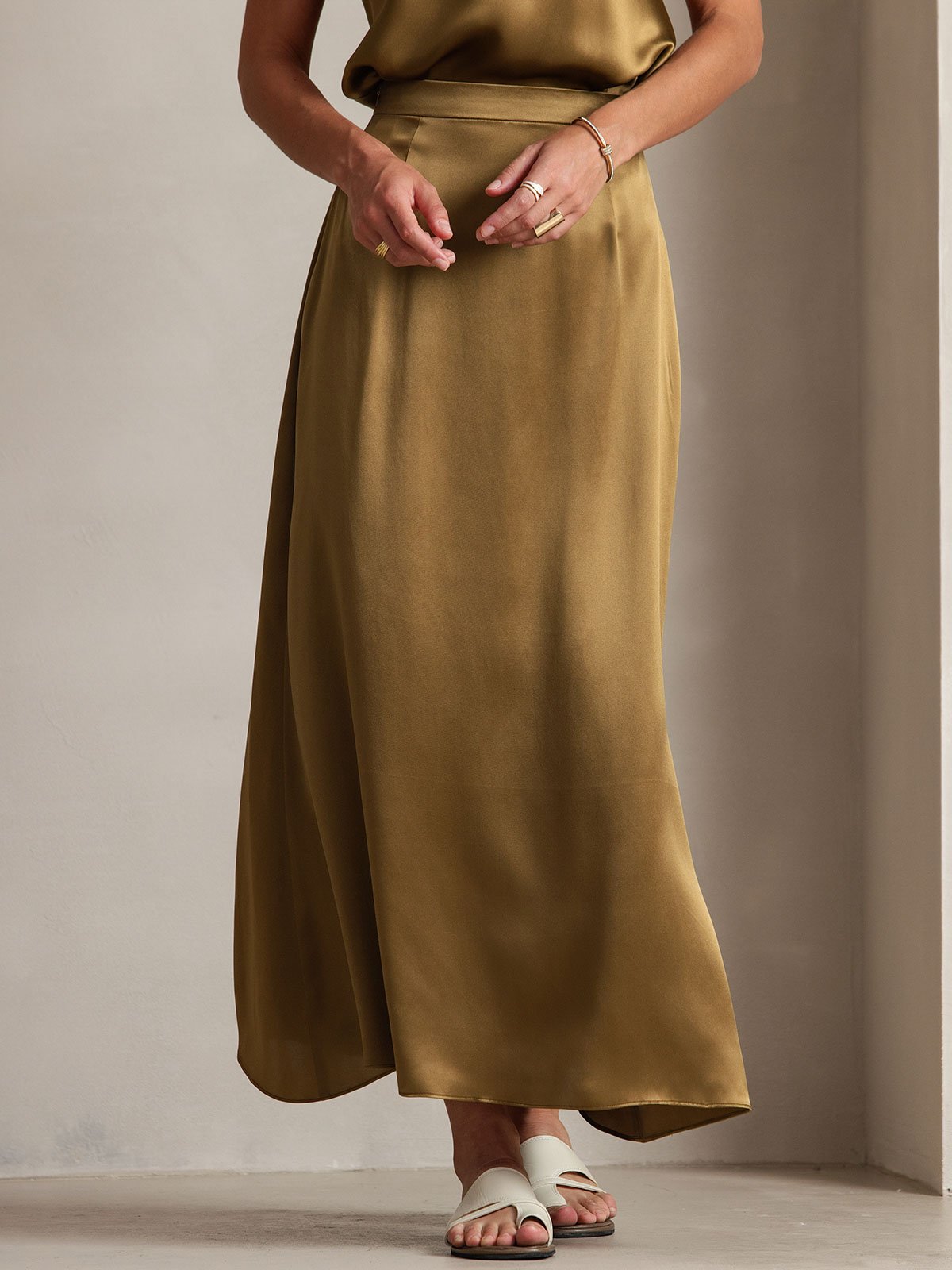 [Brown] SilkSilky  19Momme Silk Skirt 003