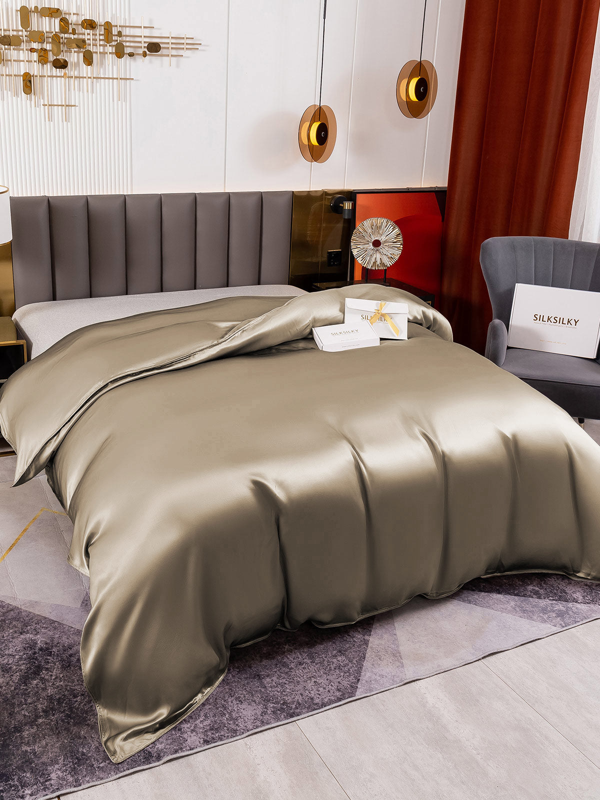 SilkSilky US 19Momme Pure Silk Duvet Cover Khaki 001