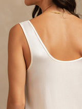 [White] SilkSilky  19Momme Machine-Washable Silk Sleeveless Scoop Neck Women's Pajamas 004