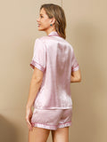 SilkSilky US Pure Silk Short Sleeve Lapel Women's Pajamas Lavender 003