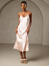 [Pink] SilkSilky  Spaghetti Strap V Neck Dress 001