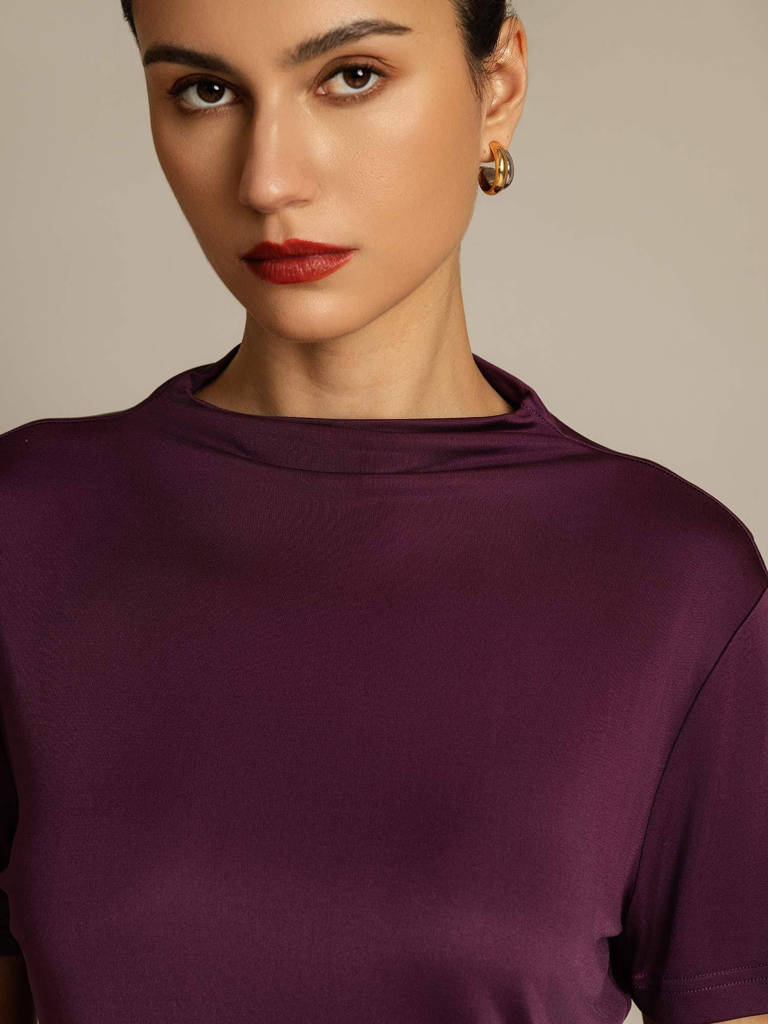 [Purple] SilkSilky  Pure Silk Collar Women's T-Shirt 004