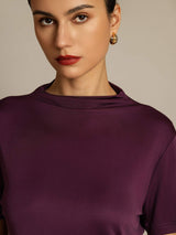 [Purple] SilkSilky  100% Silk Jersey Short Sleeve Mock Neck Women's T-Shirt 004