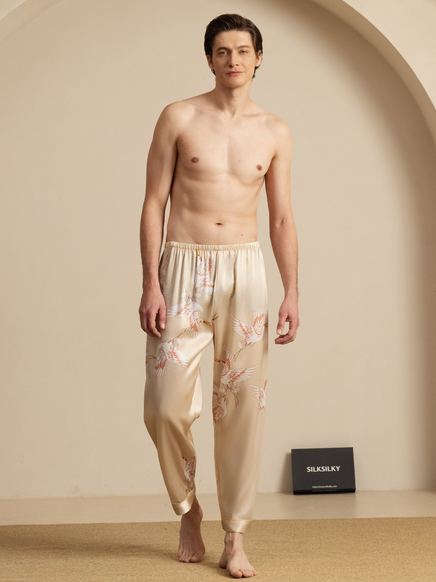 [Champagne] SilkSilky 19Momme Mens Sleep Bottoms 004