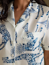 [White Giraffe] SilkSilky Short Sleeve Notch Collar Women's Pajamas 006