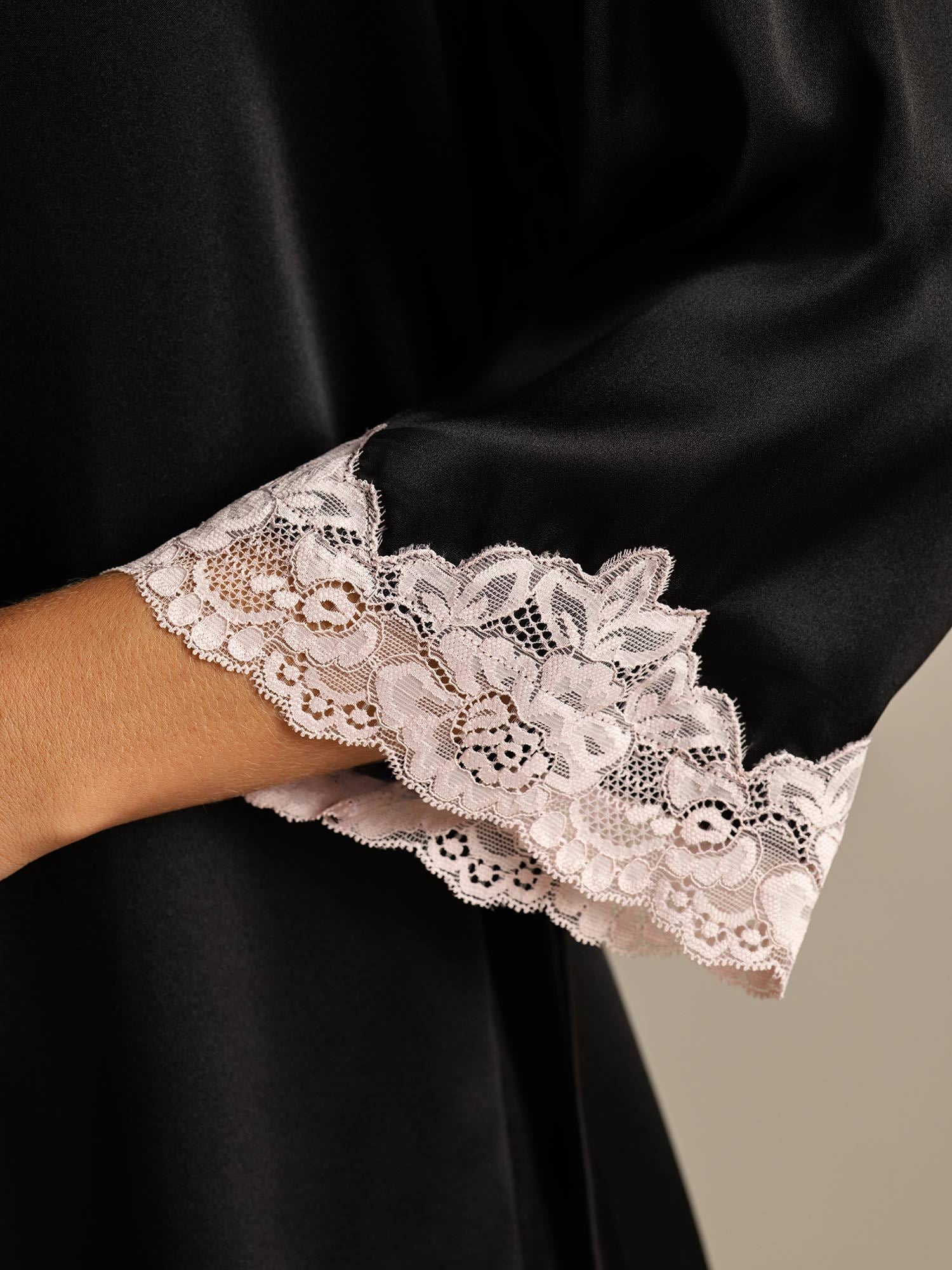 [Black] SilkSilky  Pure Silk Womens Robe 004