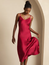 [Wine] SilkSilky Spaghetti Strap V Neck Dress 007