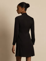 [Black] SilkSilky 19Momme Silk Long Sleeve Tie Neck Dress 002