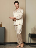 SilkSilky  Pure Silk Long Sleeve Lapel Men's Pajamas Tan 002