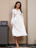 SilkSilky US Pure Silk Long Sleeve V Neck Nightgown White 005