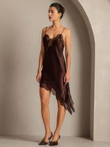 [Brown] SilkSilky  Spaghetti Strap V Neck Dress 008