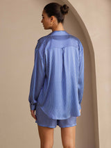 [Blue Pinstripe] SilkSilky Long Sleeve Lapel Collar Women's Outfit Sets 002