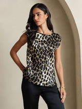 [Leopard] SilkSilky  19Momme Silk Round Neck Women's T-Shirt 005