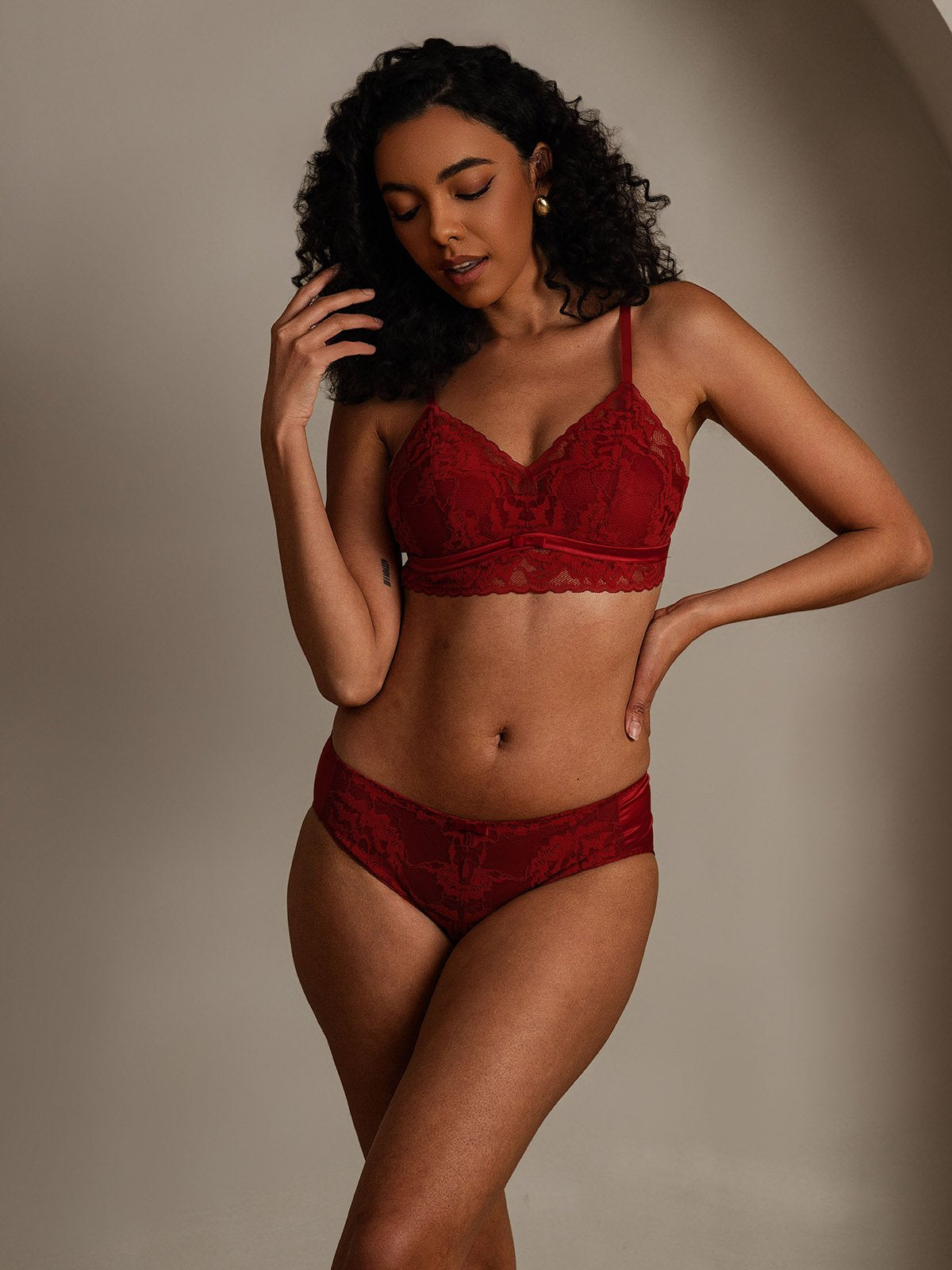 SilkSilky Silk Blend Bra&Panty Set DarkRed 006