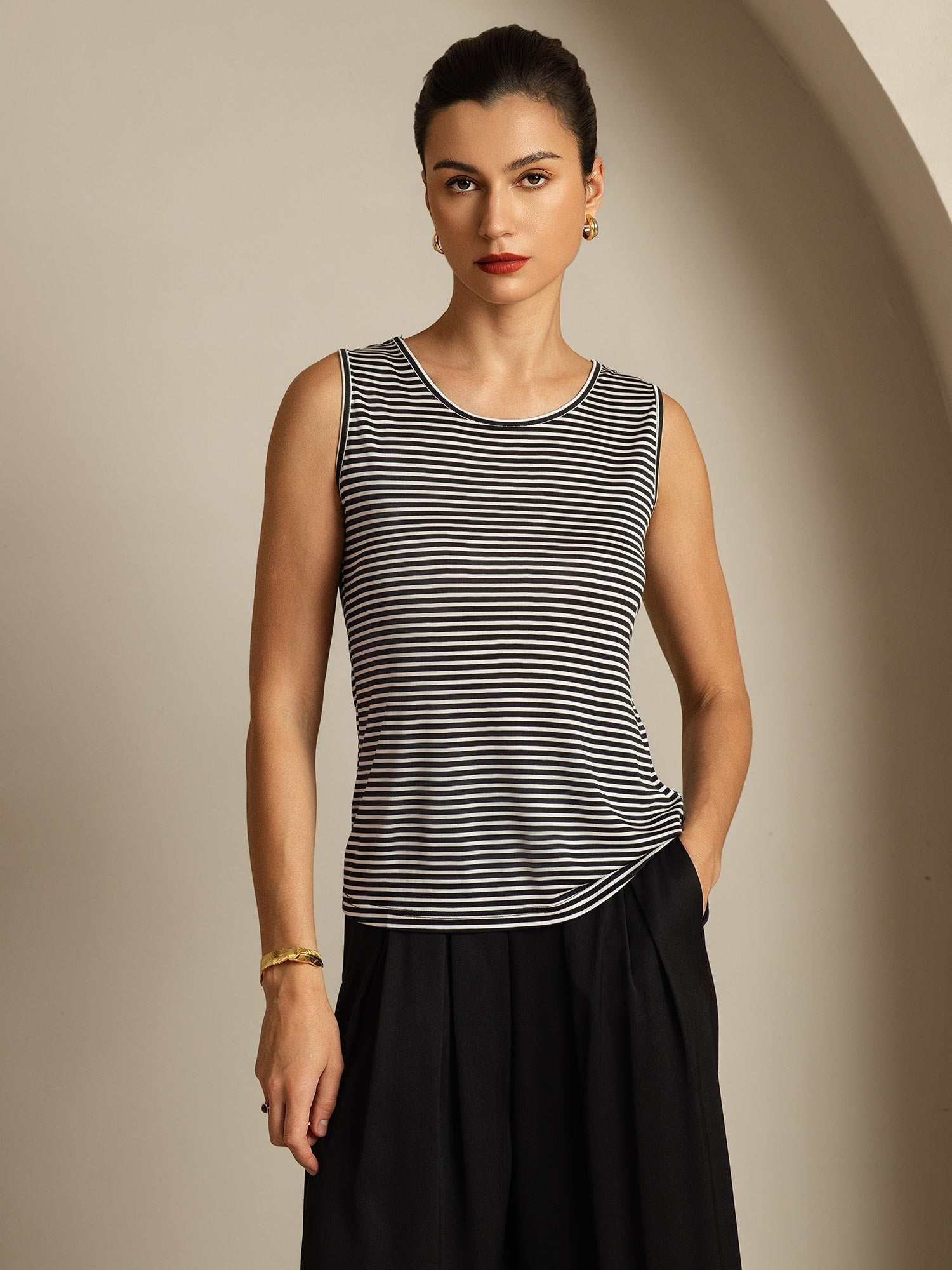 [WhiteStripe] SilkSilky Pure Silk Crew Camisole Top 003