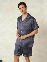 [Navy Ginkgo] SilkSilky  Short Sleeve Notch Collar Men's Pajamas 003