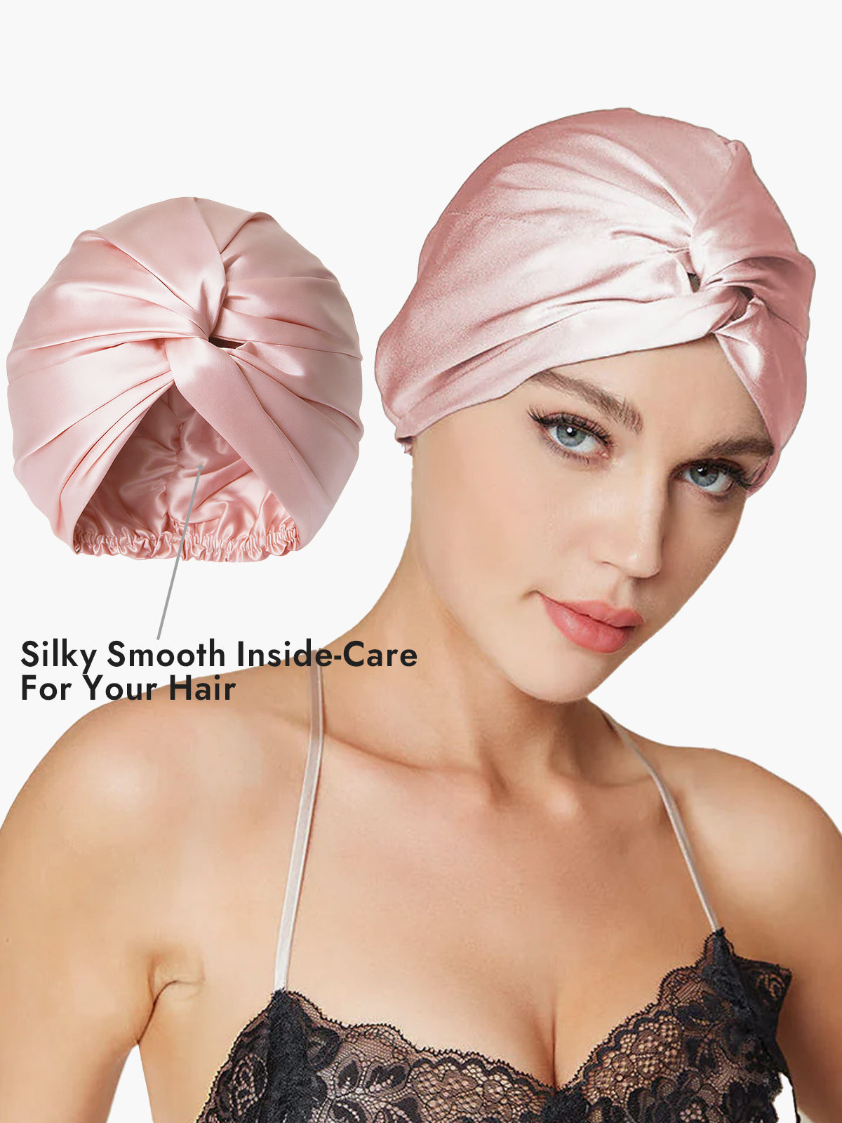[Pink] SilkSilky  Pure Silk Sleep Cap 003