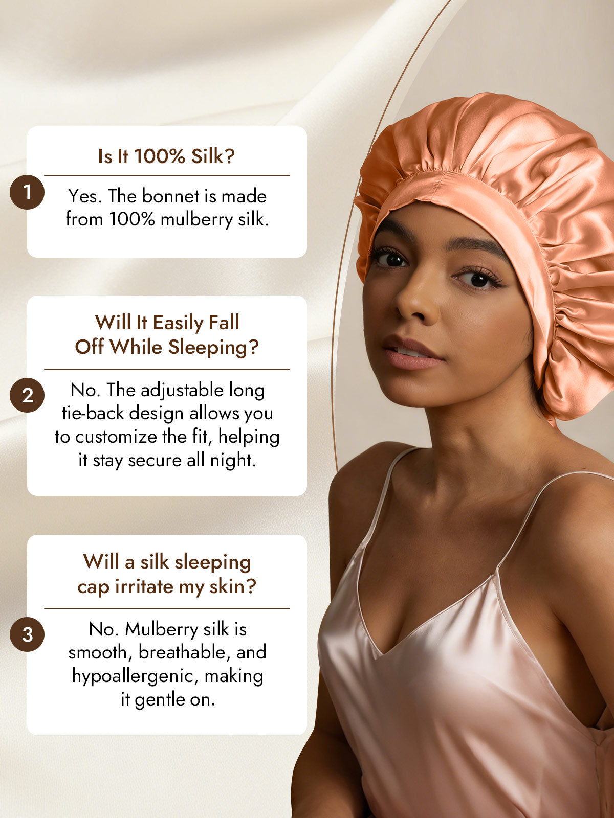 [Coral Pink] SilkSilky  Pure Silk Sleep Cap 007