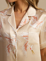 [Champagne] SilkSilky  19Momme Short Sleeve Notch Collar Women's Pajamas 005