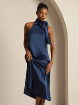 [Dark Blue] SilkSilky  Sleeveless Tie Neck Dress 007