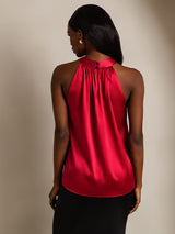 [Wine] SilkSilky  Sleeveless Halter Women's T-Shirt 002