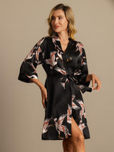 [Black] SilkSilky  19Momme 3/4 Sleeve Women's Robe 008