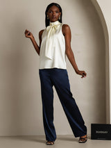[Ivory] SilkSilky  Sleeveless Tie Neck Blouse 007